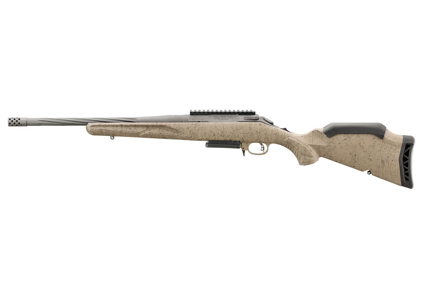 Ruger American Ranch Gen II 243 Win Bolt-Action Rifle with FDE Splatter Stock and Spiral Fluted Barrel