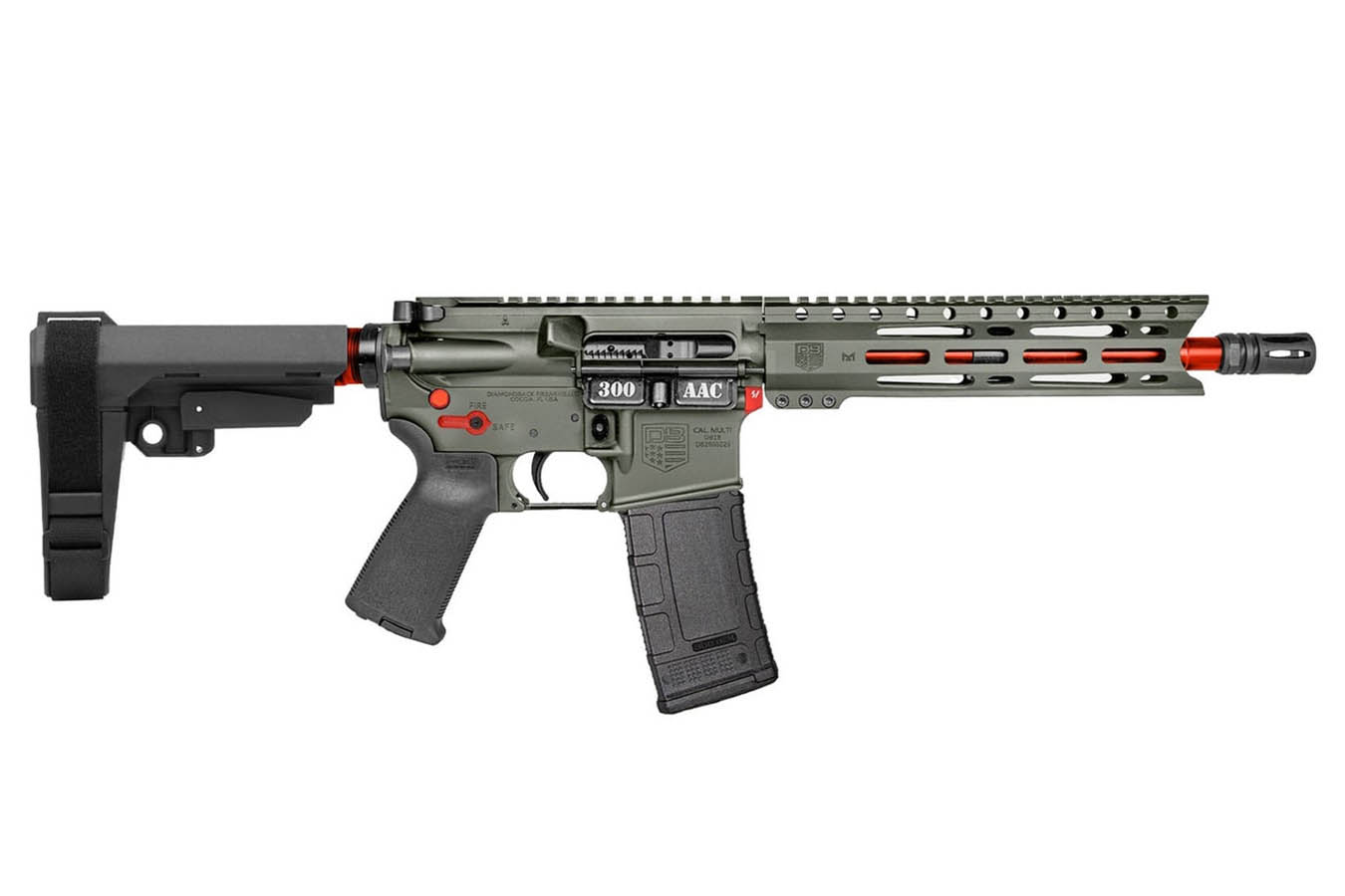 Diamondback DB-15 300 Blackout Semi-Auto Pistol with Jungle Green and Red Accents