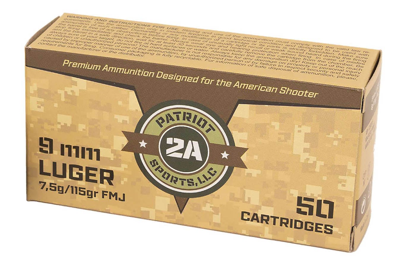 PATRIOTS SPORTS LLC PATRIOT DEFENSE AMMUNITION 9MM LUGER AMMUNITION WITH A 115 GRAIN FULL METAL JACK