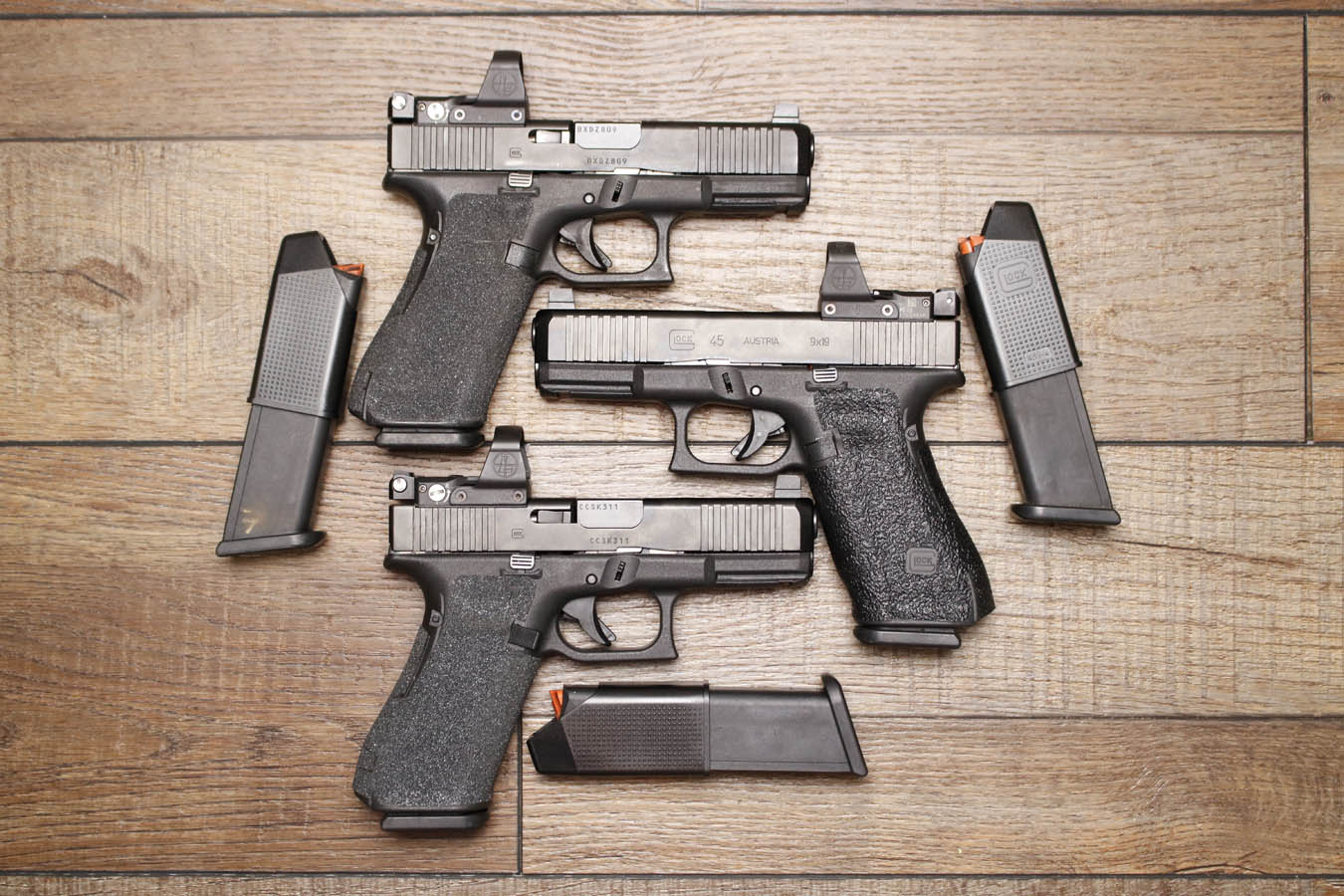Glock 45 9mm Police Trade-In Pistol with Stippled Grips, Night Sights and LeupoldDelta Point Pro Red Dot (Very Good Condition)