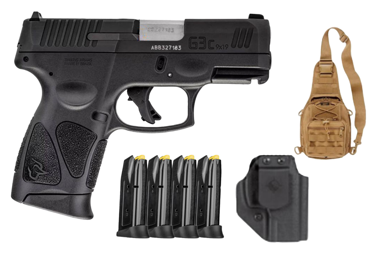 Taurus G3c 9mm Compact PIstol with Four Magazines, MFT Holster and Bulldog Side Bag