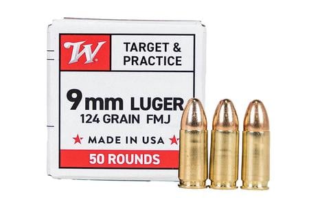 Winchester 9mm 124gr FMJ Target And Practice 50/Box
