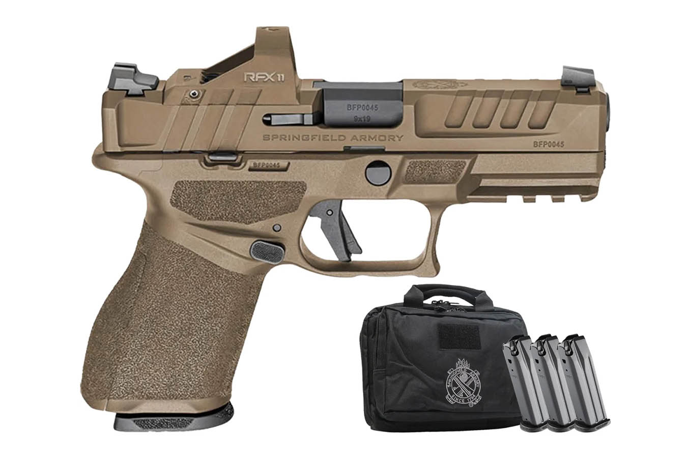 Springfield Echelon 4.0C 9mm FDE Gear Pac with Viridian RFX-11 Green Dot, 4 Mags and Pistol Bag