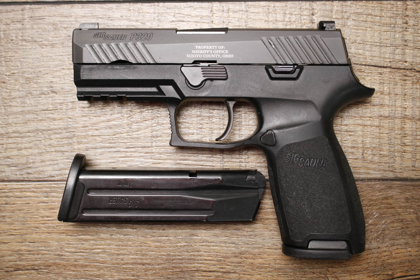 Sig Sauer P320 Carry 9mm Police Trade-In Pistol with Scioto County Sheriffs Office Stamp (Very Good Condition