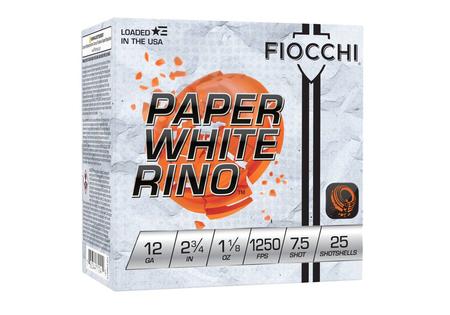 FIOCCHI PAPER WHITE RINO 12GA 1250FPS 1-1/8 OZ #7.5