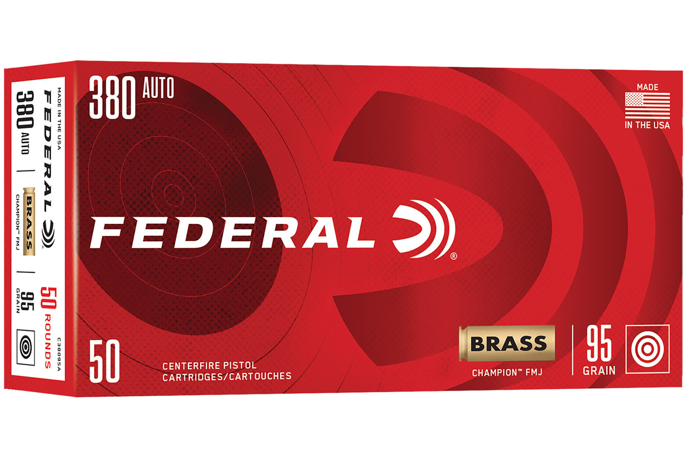 Federal 380 ACP 95 gr Champion FMJ Brass 50/Box