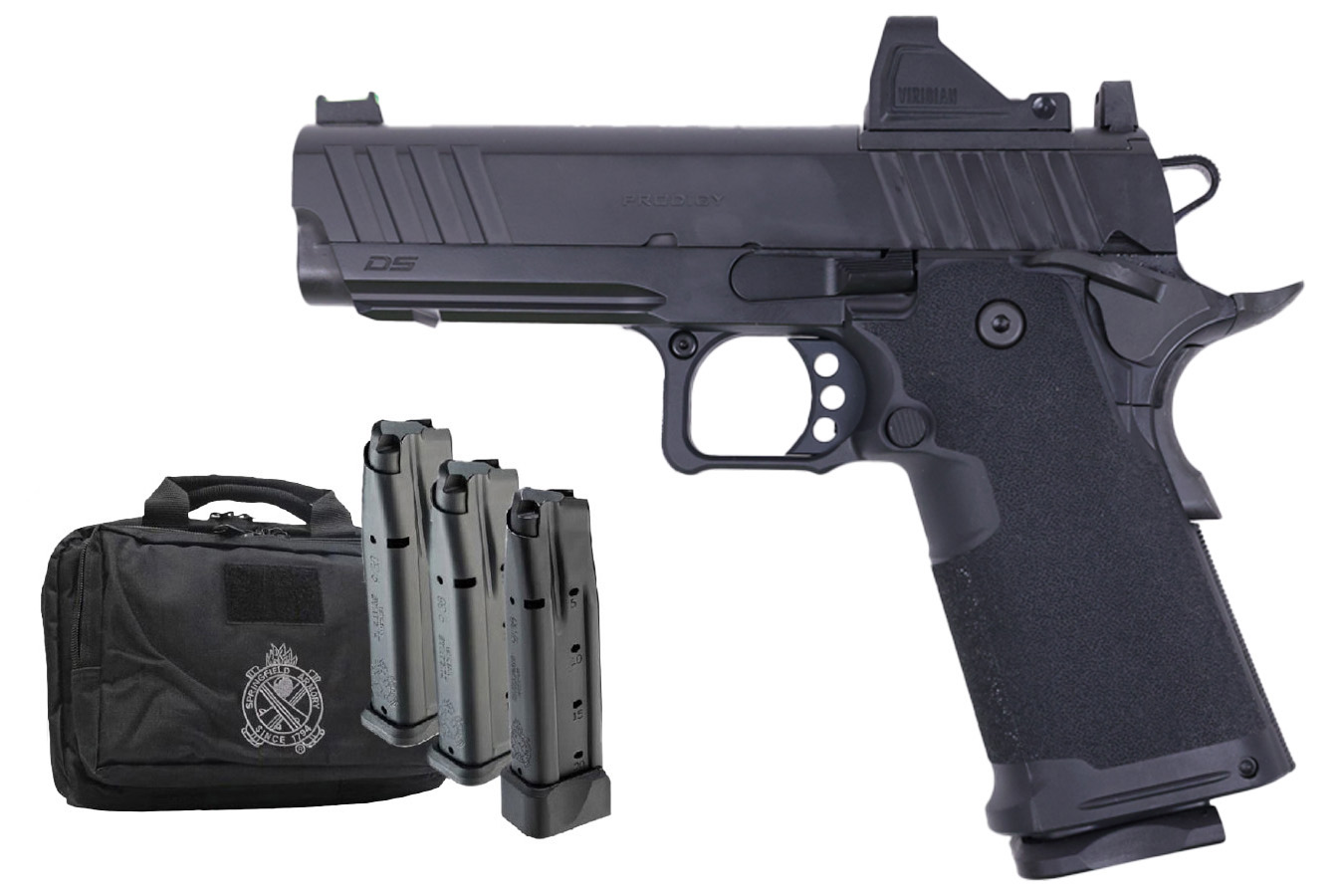 Springfield 1911 DS Prodigy 4.25 AOS 9mm Gear-Pac with Viridian RFX-11 Green Dot, Four Mags and Range Bag