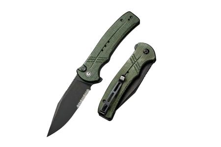 COGENT GREEN MICARTA HANDLE BLACK STONEWASHED BLADE SERRATED