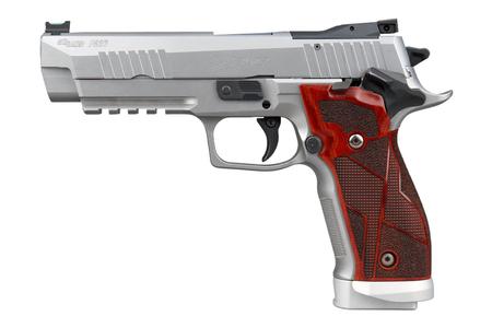 9MM, 5IN, X-FIVE, STAINLESS FINISH, SAO, WOOD GRIPS, (3) 20RD STEEL MAG, MAGWELL