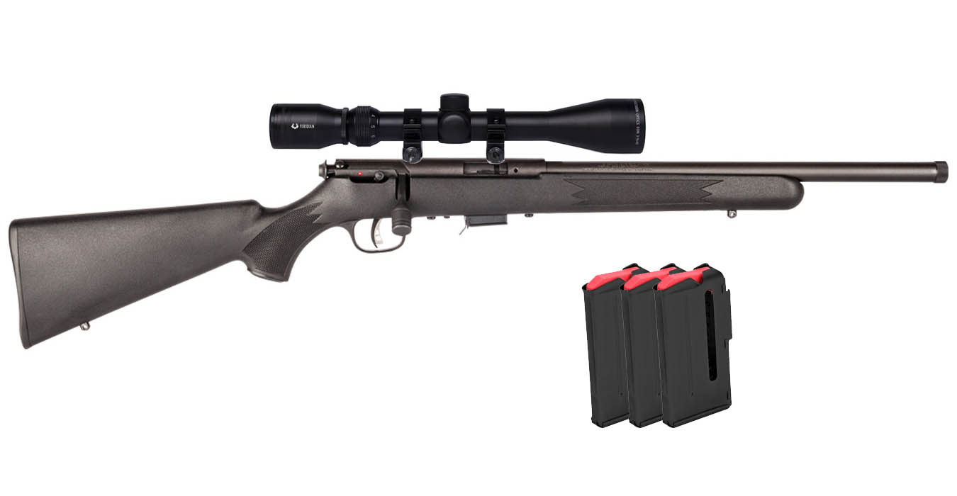 Savage 93R17 FV-SR 17 HMR Bolt Action Rimfire Rifle with Viridian EON Scope and Four Magazines