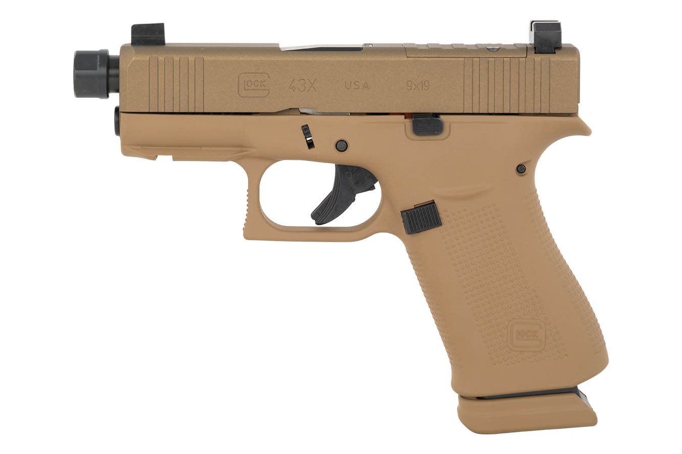 Glock G43X MOS 9mm Optic Ready Pistol with Threaded Barrel and FDE Finish