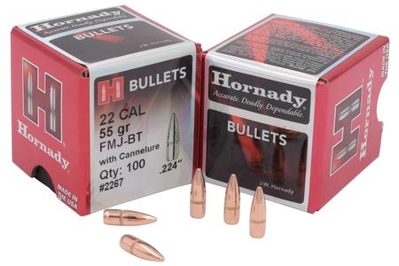 HORNADY 22 CAL .224 55 GR FMJ-BT W/CANNELURE