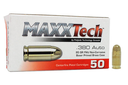 Maxx Tech 380 ACP 95 gr FMJ Brass Case Target Ammo 50/Box