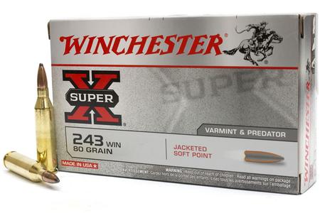 WINCHESTER AMMO 243 Win 80 gr Jacketed Soft Point Super-X 20/Box