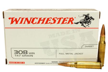 Winchester 308 Win 147 gr FMJ Boat-Tail Police Trade Ammo 20/Box