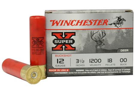 WINCHESTER AMMO 12 Gauge 3 1/2 inch Super-X 18 Pellets Buffered 00 Buckshot 5/Box