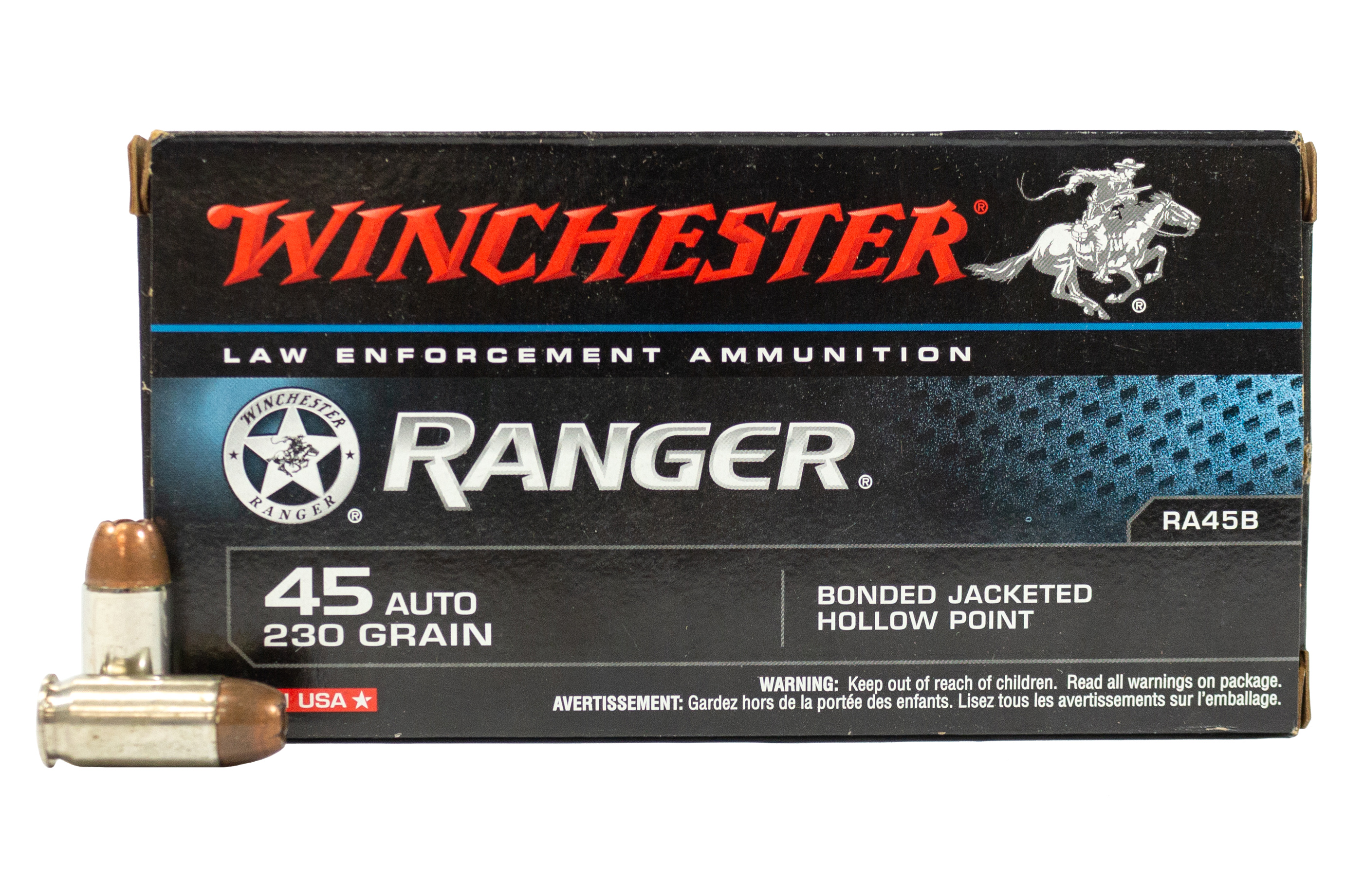 Winchester 45 Auto 230 gr JHP Ranger Bonded Police Trade Ammo 50/Box ...