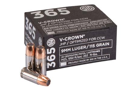Sig Sauer 9mm 115 gr Elite V-Crown JHP 365 Ammo 20/Box