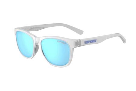 SWANK WITH SATIN CLEAR FRAME AND CLARION BLUE POLARIZED LENSES