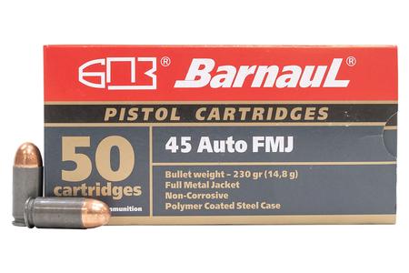 BARNAUL 45 Auto 230 gr FMJ Steel Polycoated Case 50/Box