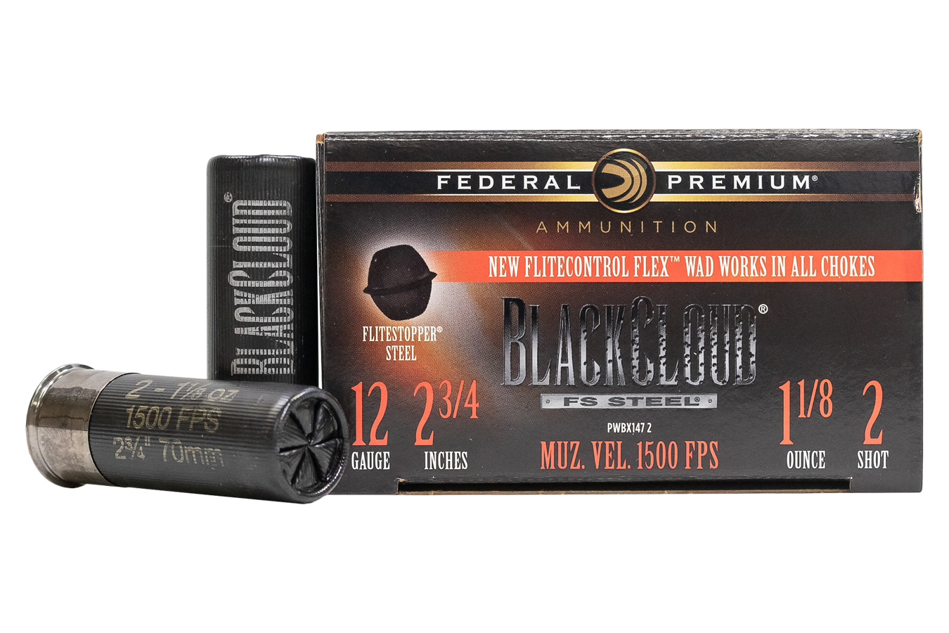 Federal 12 Gauge 2-3/4 Inch 1-1/8 oz 2 Shot Black Cloud FS Steel 25/Box