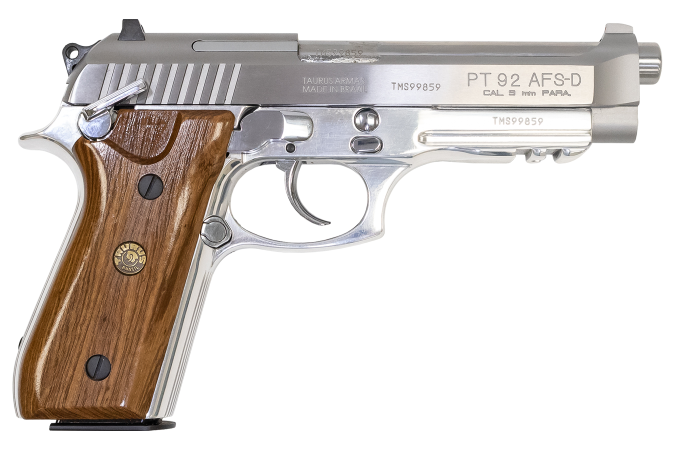 Taurus PT 92 AFS-D Stainless 9mm Luger Semi-Automatic Pistol with Wood