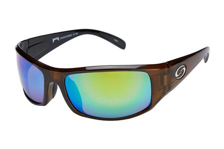 S11 OKEECHOBEE WITH DARK AMBER FRAME AND GREEN MIRROR LENSES