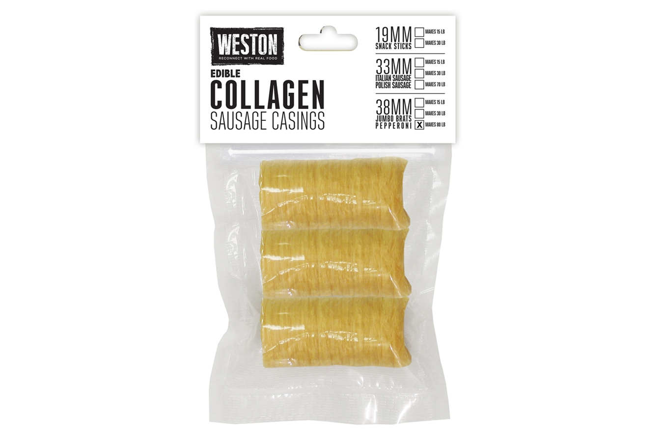 Weston Brand Edible Collagen Sausage Casings, 38mm