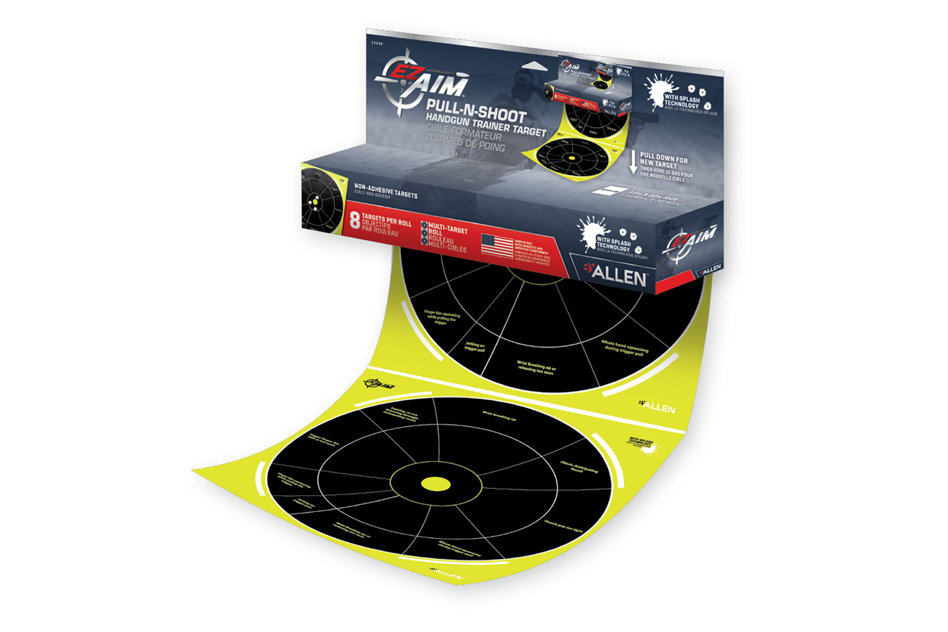 EZ AIM PULL-N-SHOOT SPLASH 12INX12IN HANDGUN TRAINER TARGET ROLL, 8-PIECE