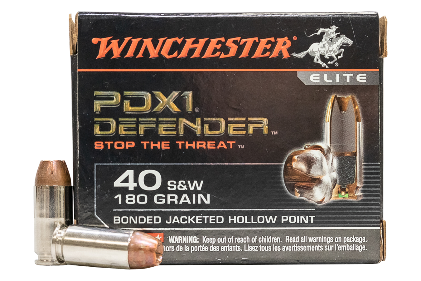 Winchester 40 S&W 180 gr Bonded JHP PDX1 Police Trade-In Ammo 20/Box