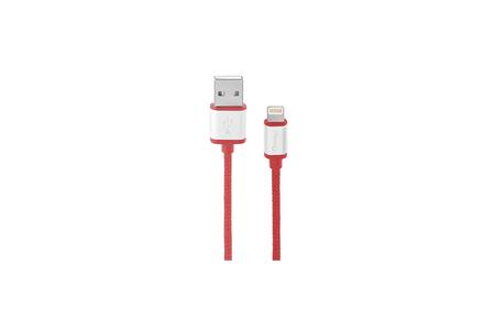 BRAIDED USB CABLE W/METAL ENDS MFI 8-PIN 4FT RED