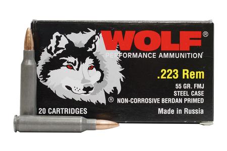WOLF AMMO 223 Rem 55 gr FMJ Steel Case 20/Box