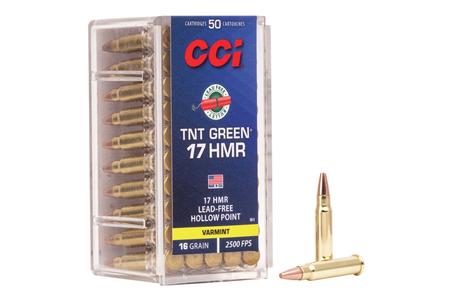 CCI AMMUNITION 17 HMR 16 GR LEAD-FREE HOLLOW POINT TNT GREEN 50/BOX