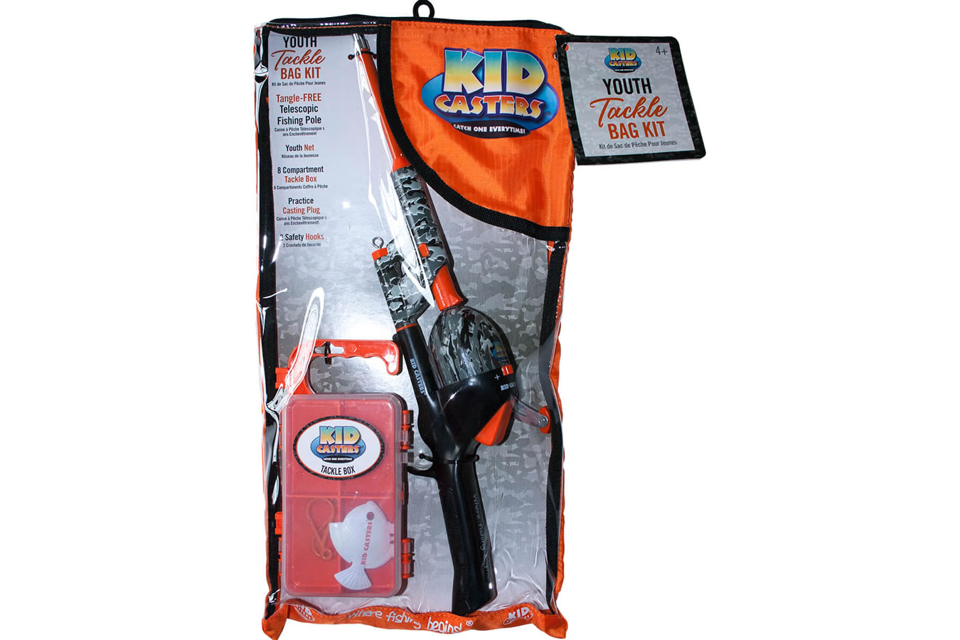 Discount Kid Casters Orange Camo Tackle Bag Kit with Telescopic No