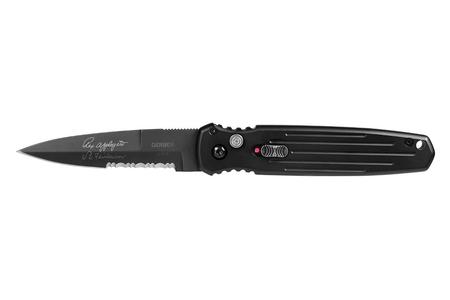 COVERT AUTOMATIC POCKET KNIFE WITH SERRATED BLADE