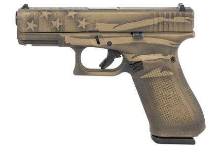 Glock - G45 Front Serrations, 9mm, 4" Barrel, Fixed Sights, Battleworn Brze Distressed Flag 3/17