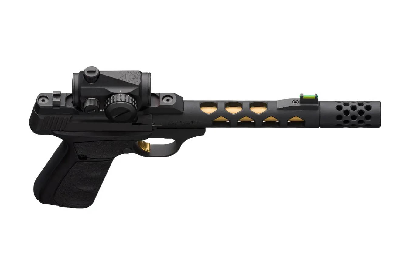 BROWNING FIREARMS Buck Mark Vision 22 LR Pistol with Black/Gold Barrel and Vortex Crossfire Red Dot