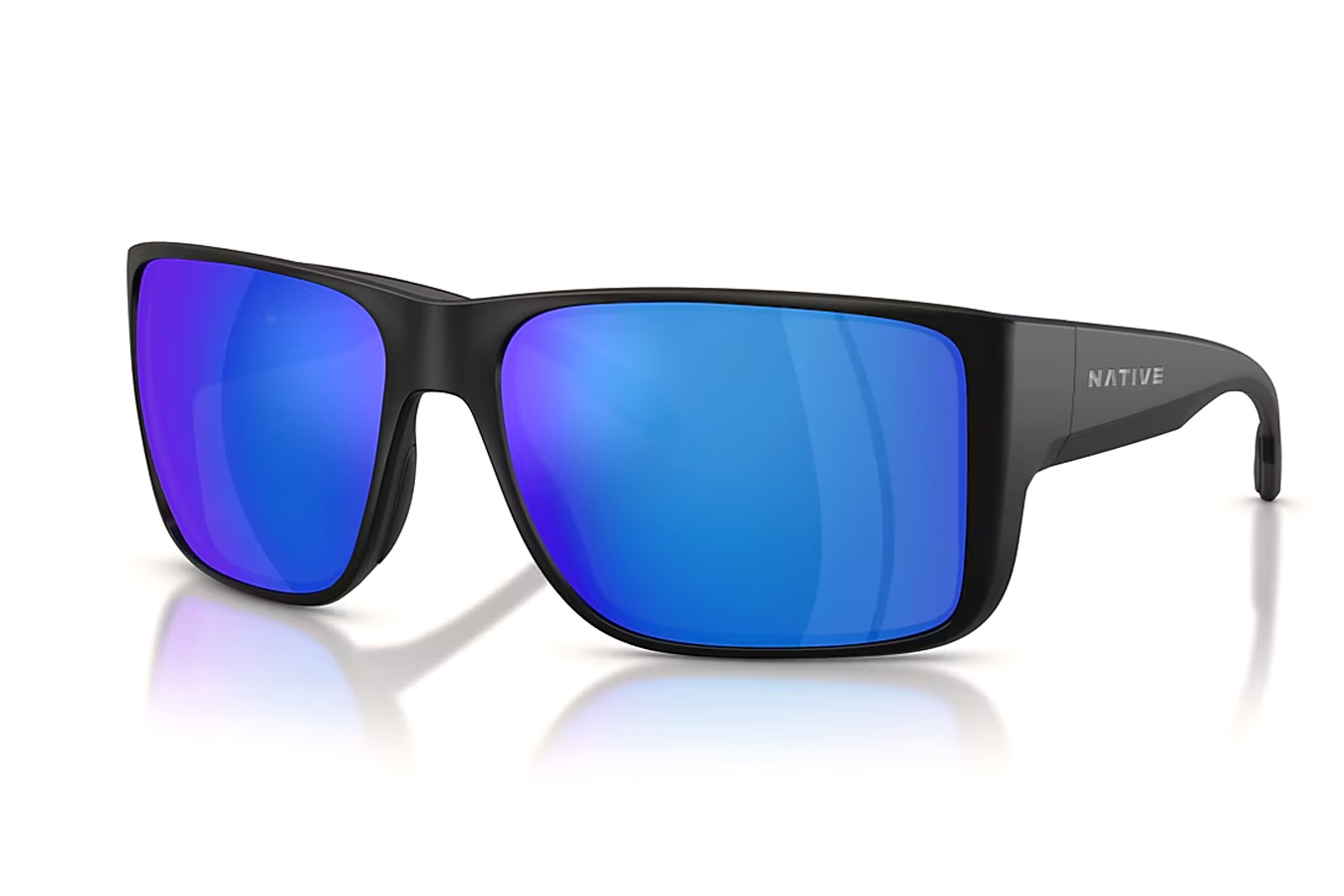 NATIVE EYEWEAR Badlands XL Matte Black with Blue Reflex Polarized Lenses