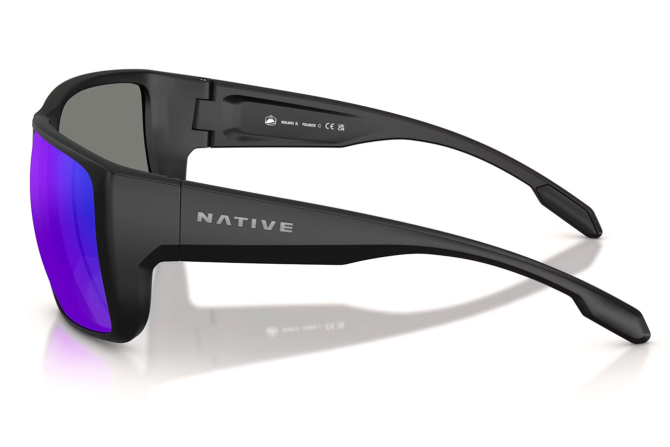 NATIVE EYEWEAR Badlands XL Matte Black with Blue Reflex Polarized Lenses