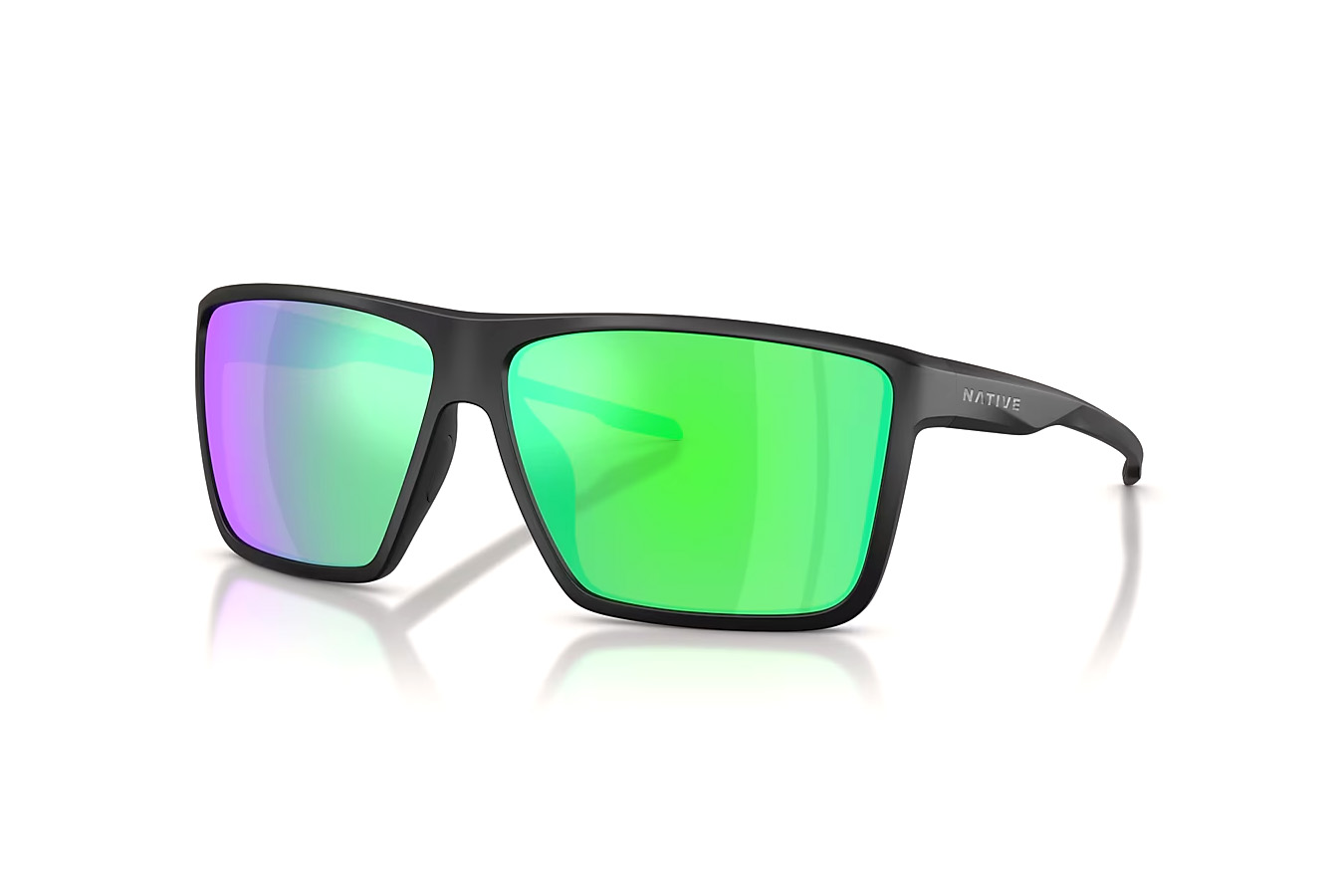 NATIVE EYEWEAR Tavern XL Matte Black with Green Reflex Polarized Lenses