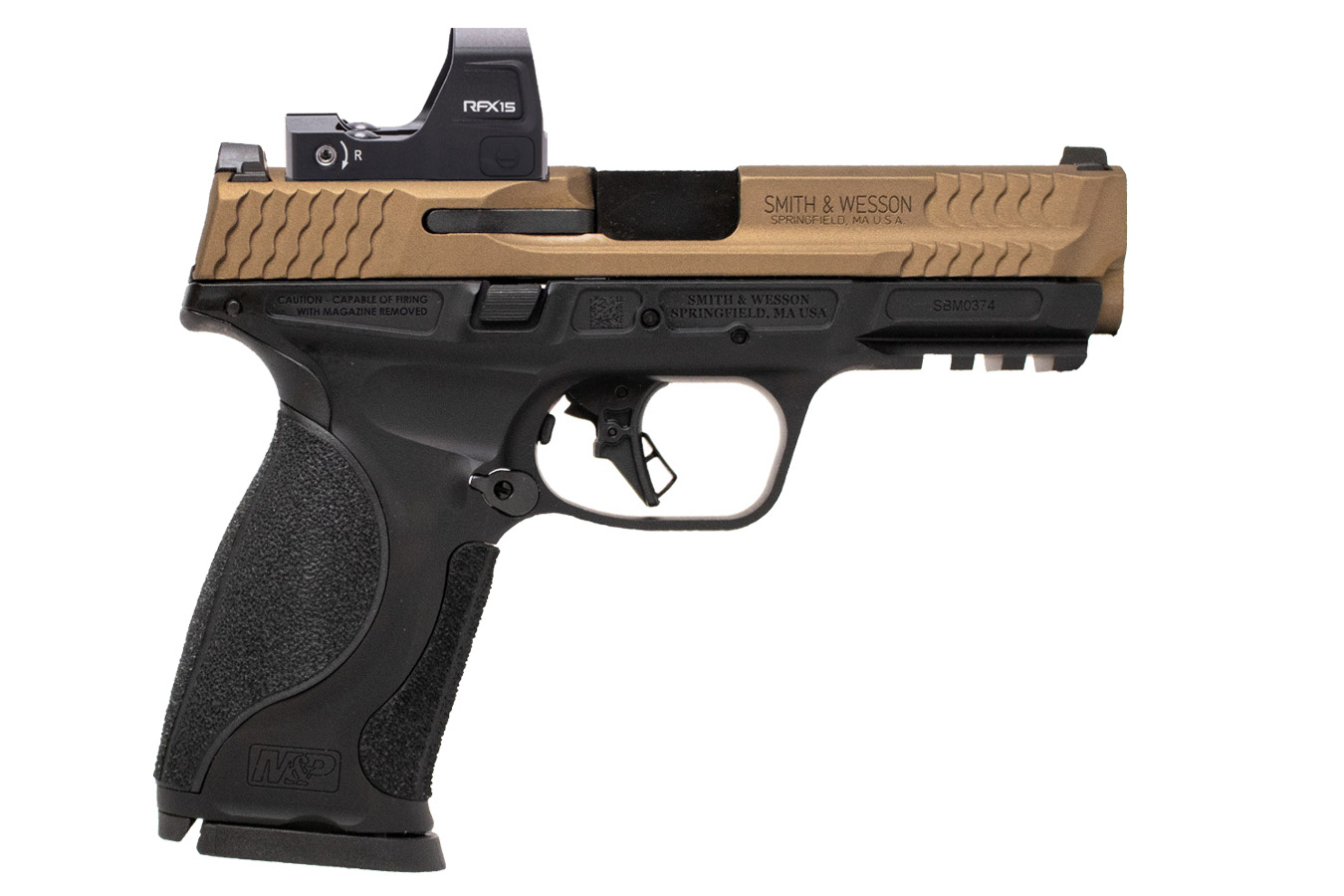 SMITH AND WESSON M&P9 M2.0 Metal 9mm Burnt Bronze Pistol with Viridian RFX15 Green Dot and Four Magazines