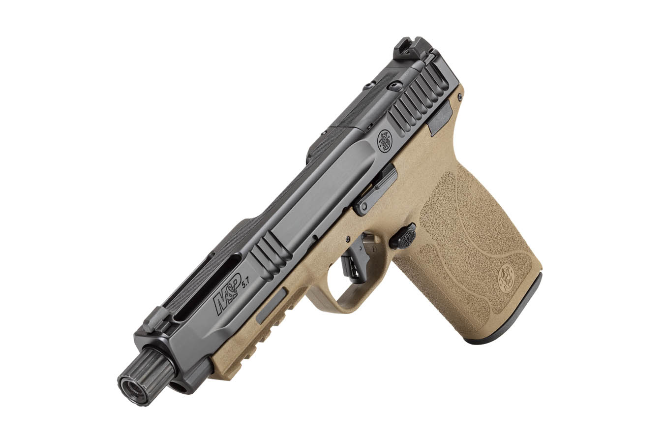 SMITH AND WESSON M&P 5.7 5.7x28mm Optic Ready Pistol with Two-Tone FDE Finish and Threaded Barrel