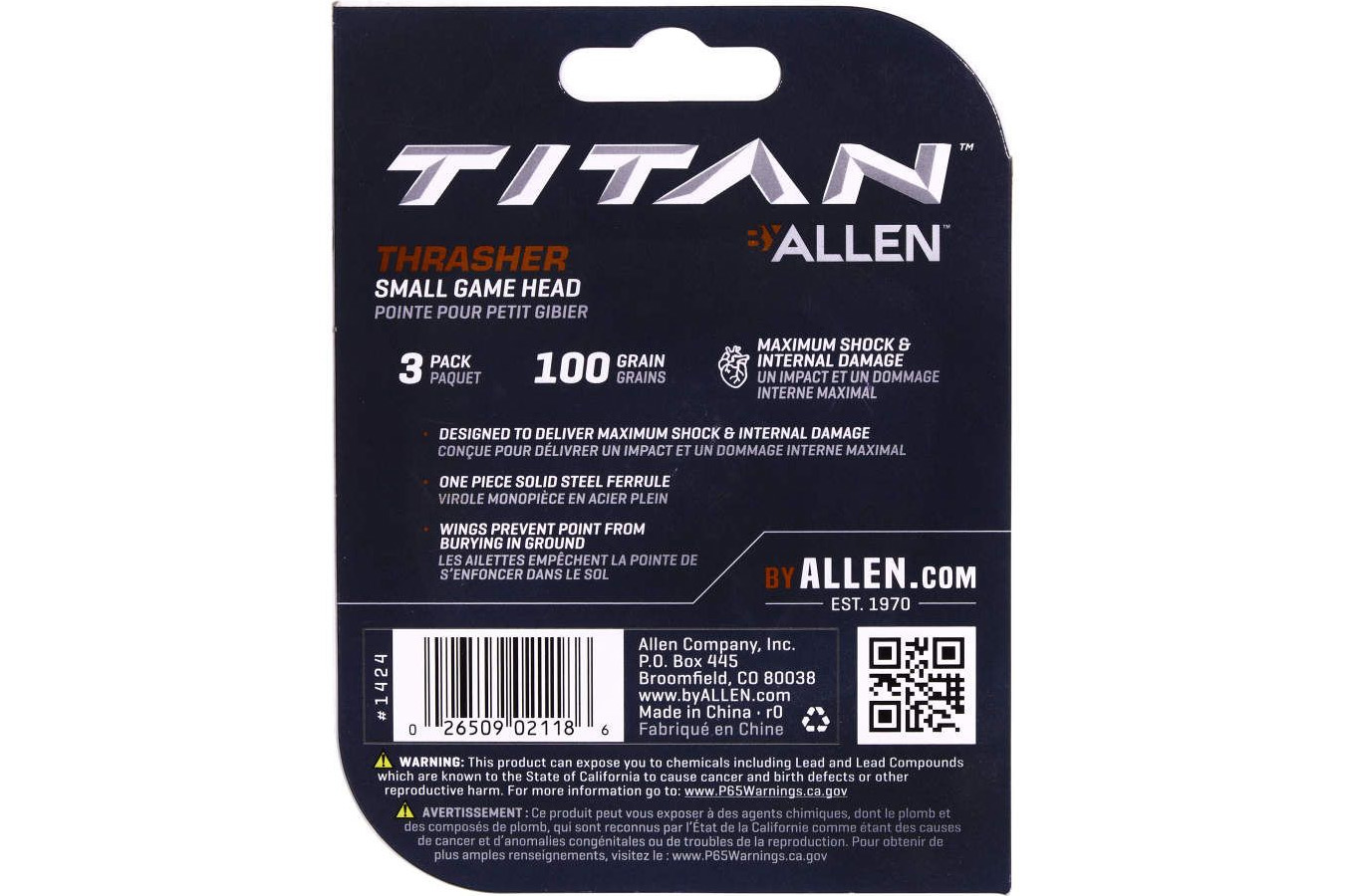 ALLEN COMPANY Thrasher Small Game Head 100 Gr 3 PK