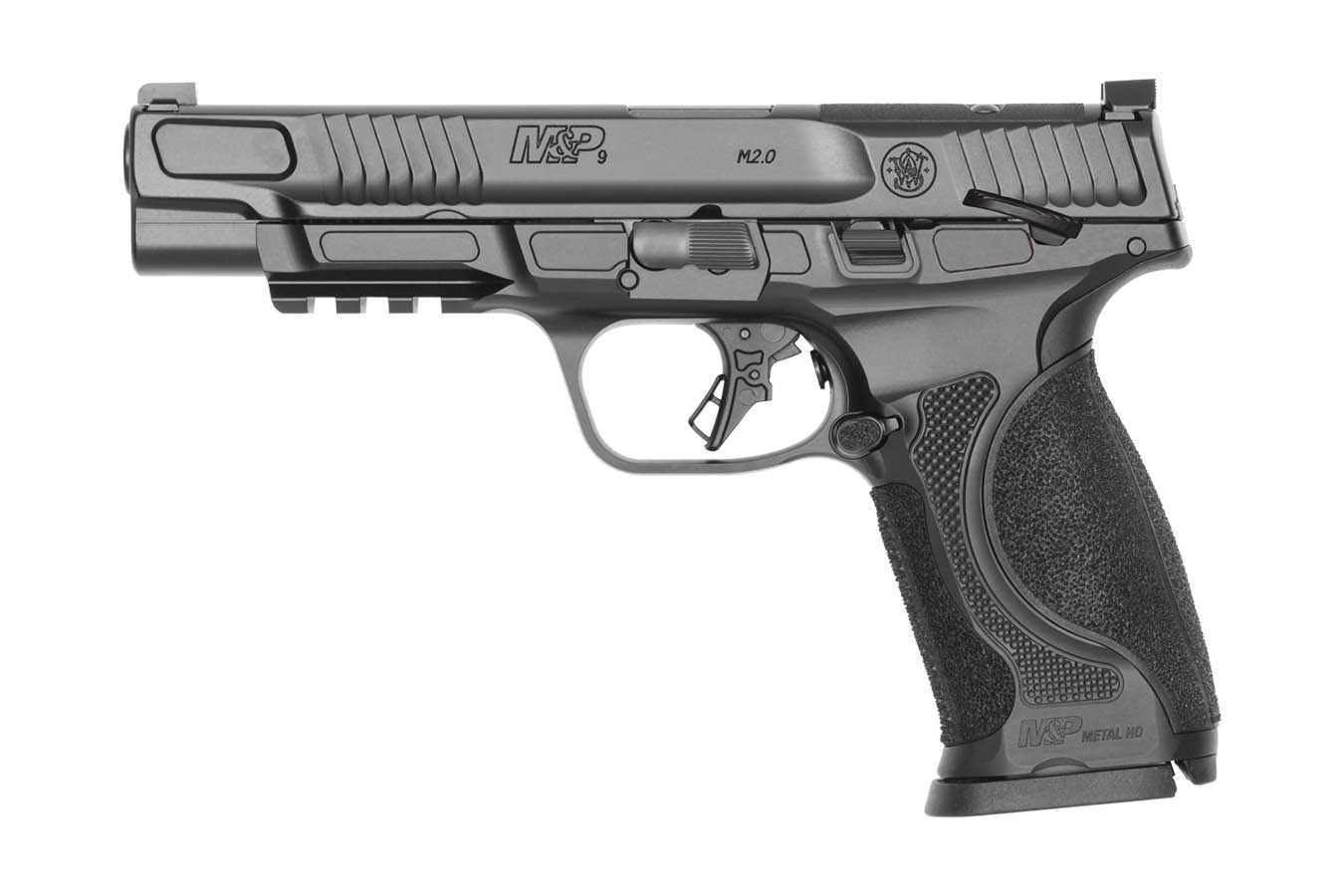 SMITH AND WESSON M&P9 M2.0 Metal HD 9mm Full Size Optic Ready Pistol with 5 Inch Barrel and Manual Thumb Safety