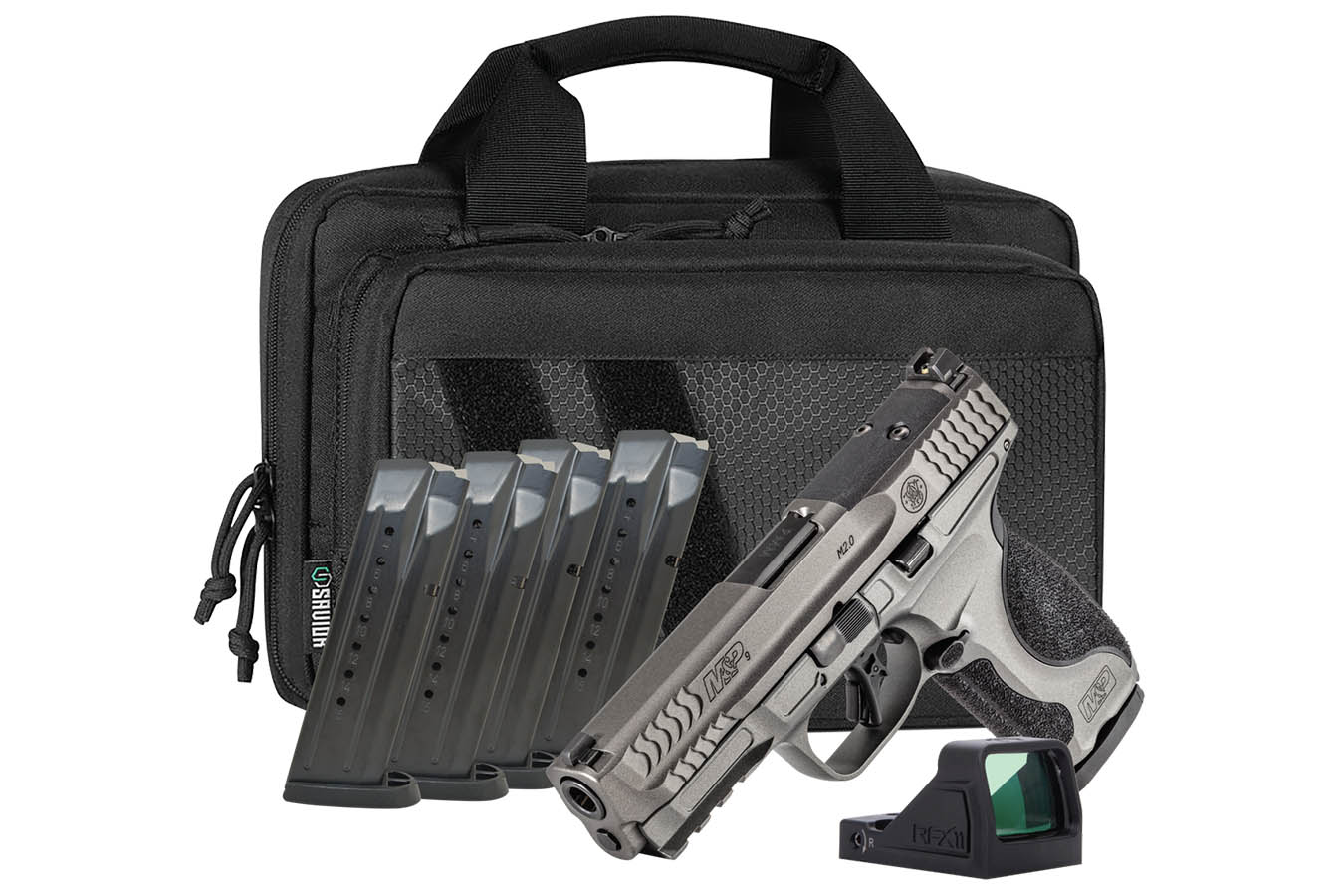 SMITH AND WESSON M&P9 M2.0 Metal Carry 9mm Bundle with Viridian RFX-11 Green Dot, Five Magazines and Savior Bag