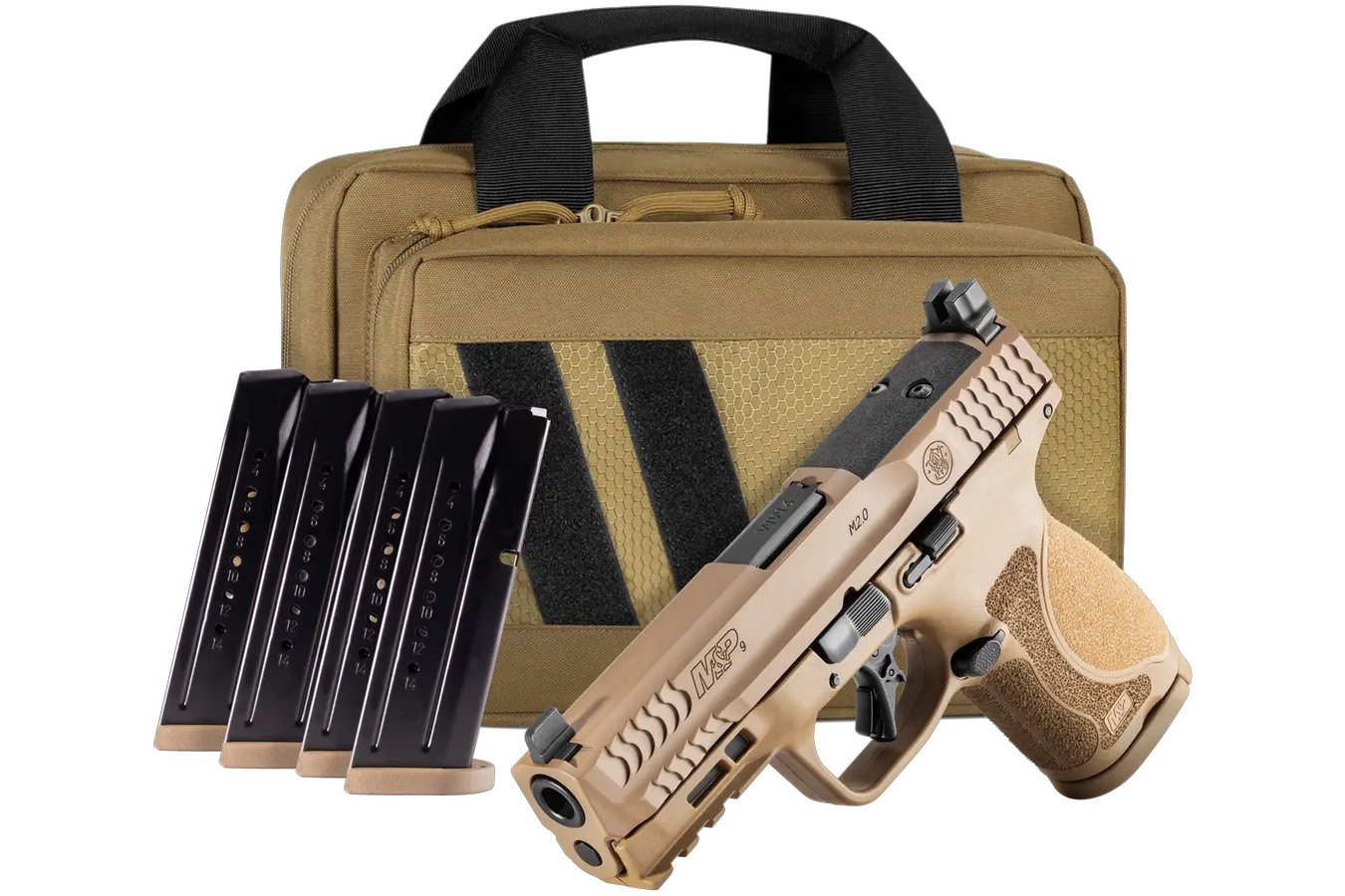 SMITH AND WESSON M&P9 M2.0 Compact 9mm Optic Ready FDE Pistol with Five Magazines and Savior Range Bag