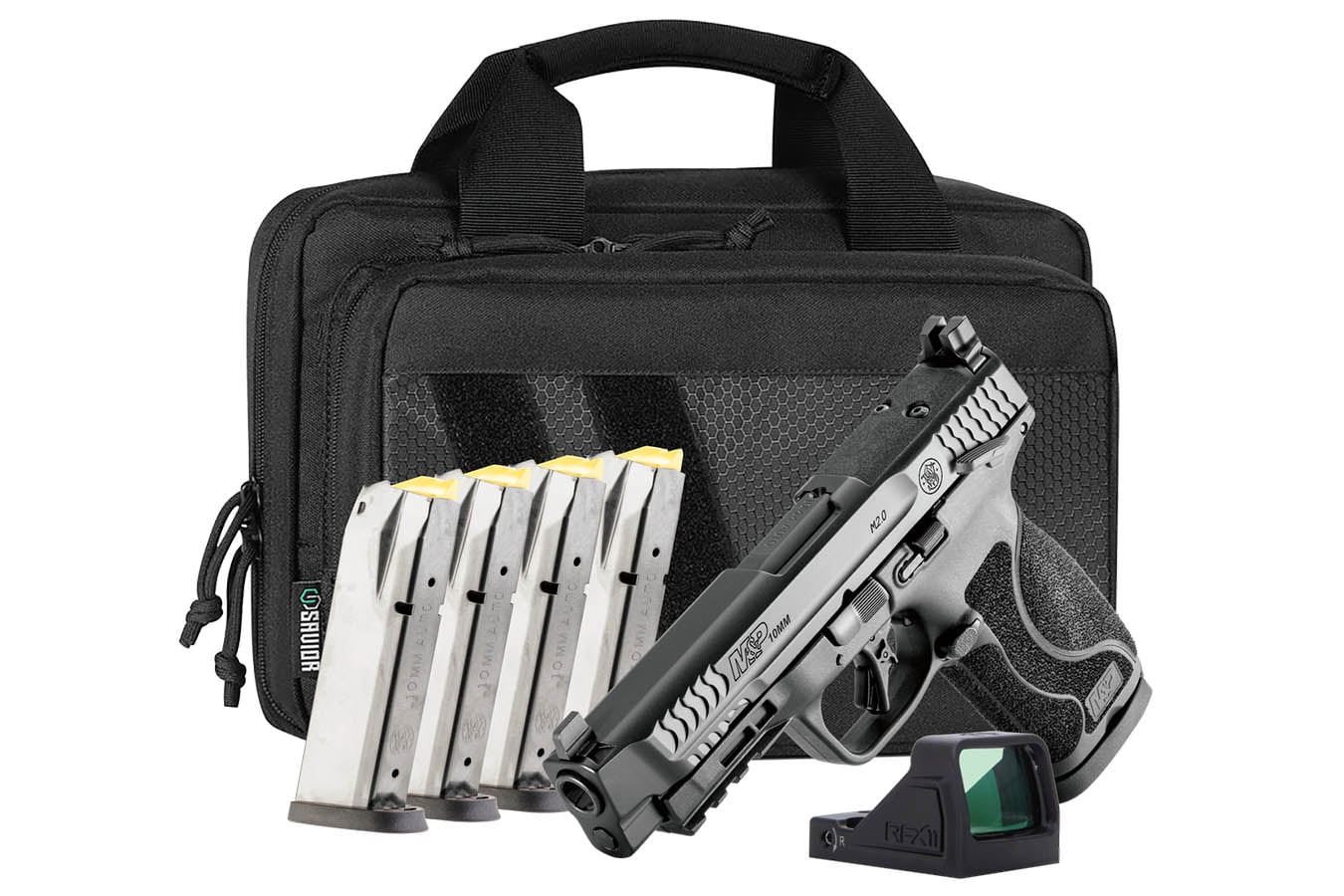 SMITH AND WESSON M&P10mm M2.0 10mm Optic Ready Bundle with Viridian RFX-11 Green Dot, Four Mags and Savior Bag