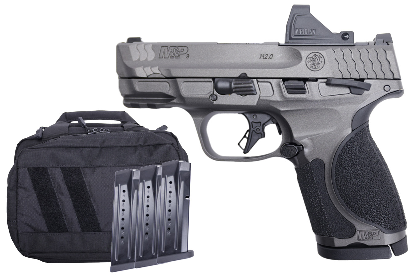 SMITH AND WESSON M&P9 M2.0 Metal Compact 9mm Optic Ready Bundle with RFX-11 Green Dot, Five Mags and Savior Bag