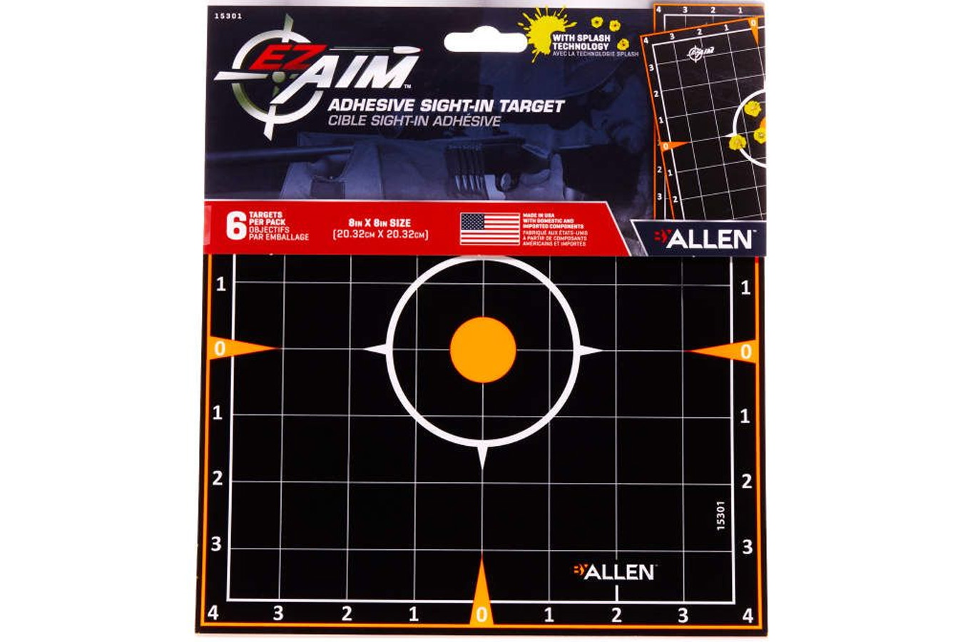 ALLEN COMPANY EZ AIM Adhesive Splash Sight-In Grid 8x8, 6-Pack