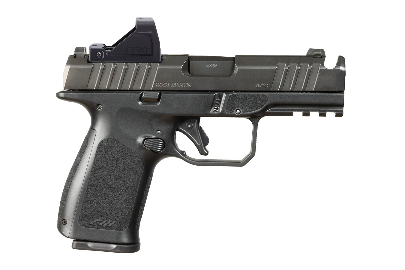 ROST MARTIN RM1C 9mm Pistol Black Compensated Pistol with Viridian RFX 11 Green Dot, 5 Magazines and Savior Bag